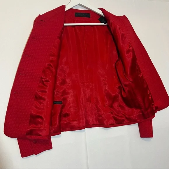 Donna Karan Women’s Red Blazer size 8 Round Neck Cotton pockets lined Christmas - Picture 8 of 11